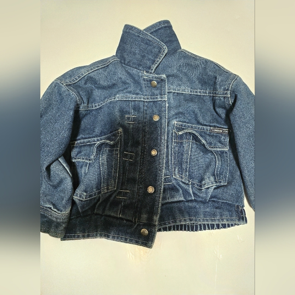 Vintage London Fog Blue Kids Jean Jacket With Rock And Roll Inside Graphic